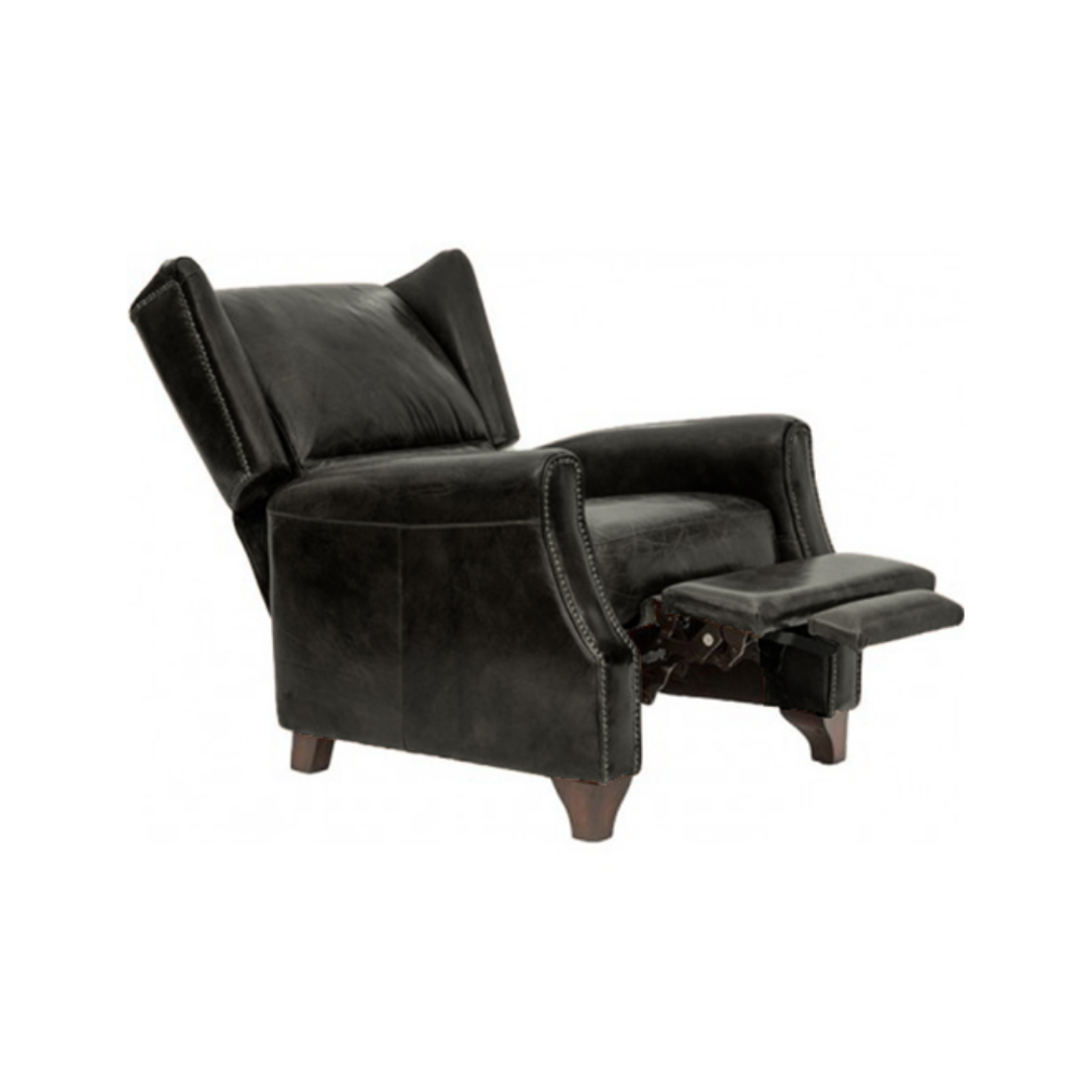 Stratford Aged Italian Leather Recliner Chair Black image 1